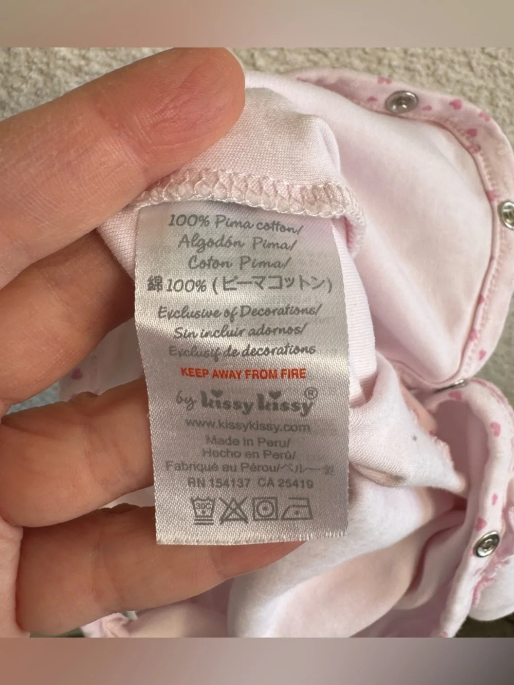 Kissy Kissy Baby‎ Girl Pink Pima Cotton Flower Heart Footed Sleeper 0-3 Months